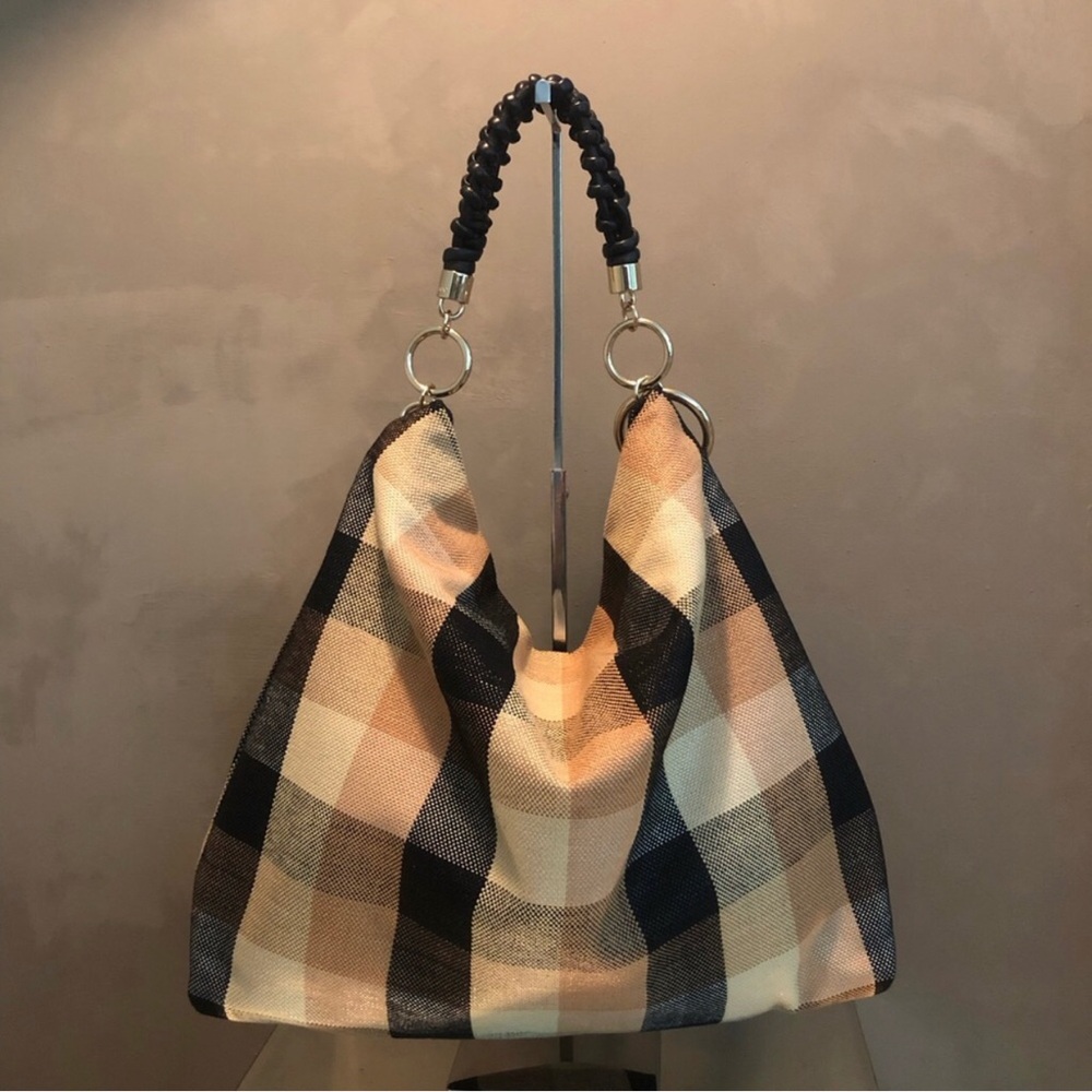 JIMMY CHOO Callie XL tartan hobo bag